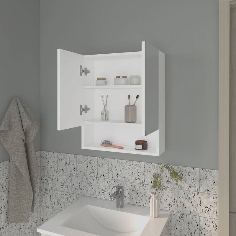 Medicine Cabinet with Mirrored Doors and Open Storage