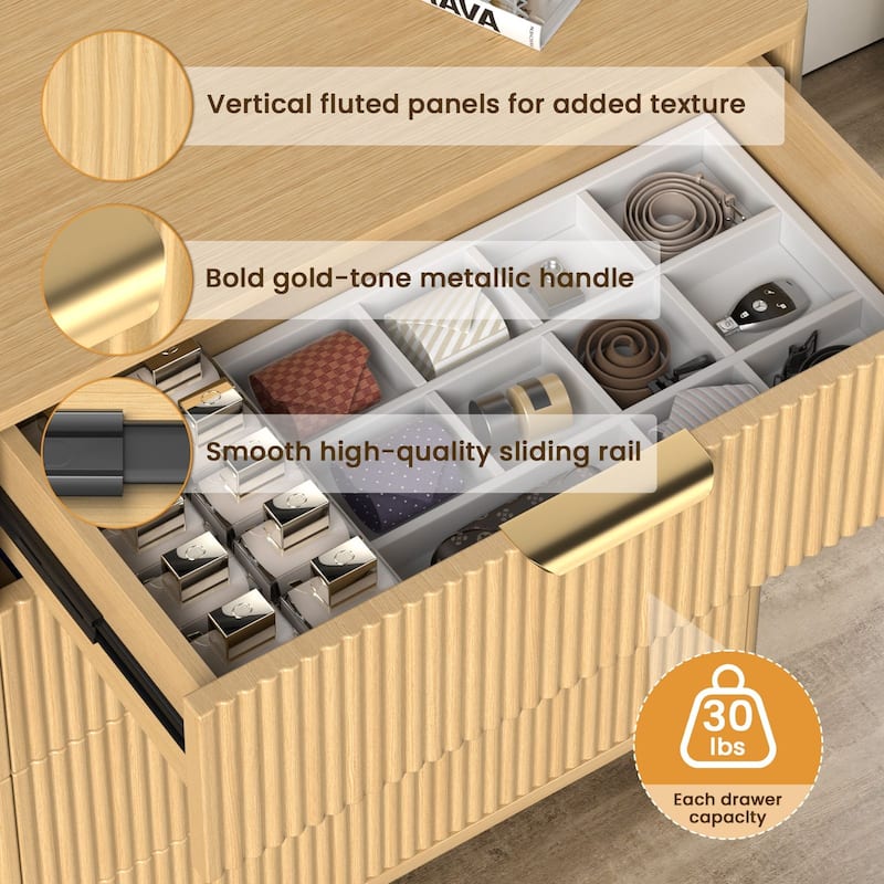 Meyreso Modern Boho Wave Wood Dresser, Wide Storage Cabinet