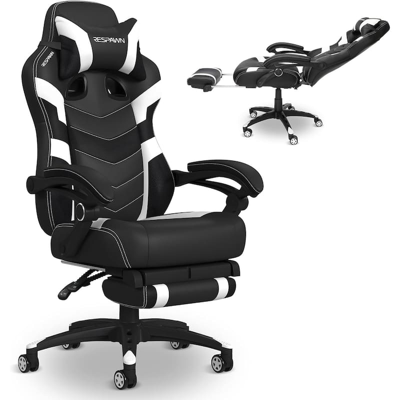 RESPAWN 110 Pro Gaming Chair - Gaming Chair with Footrest, Ergonomic Computer Desk Chair - White