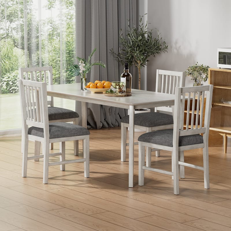 VECELO 5/7 Piece Farmhouse Dining Set 47" Kitchen Table Set Solid Wood Rectangular Dining Set for Small Spaces - 5-Piece Sets