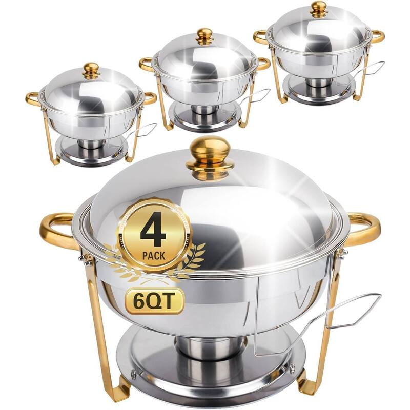 Set of 4 5 Qt Chafing Dishes, Food Warmers for Buffet - 4 Pcs - Gold