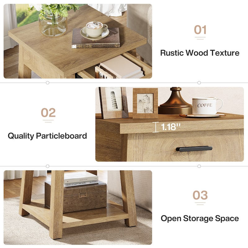 2 -Tier Wooden Side Table with Drawer