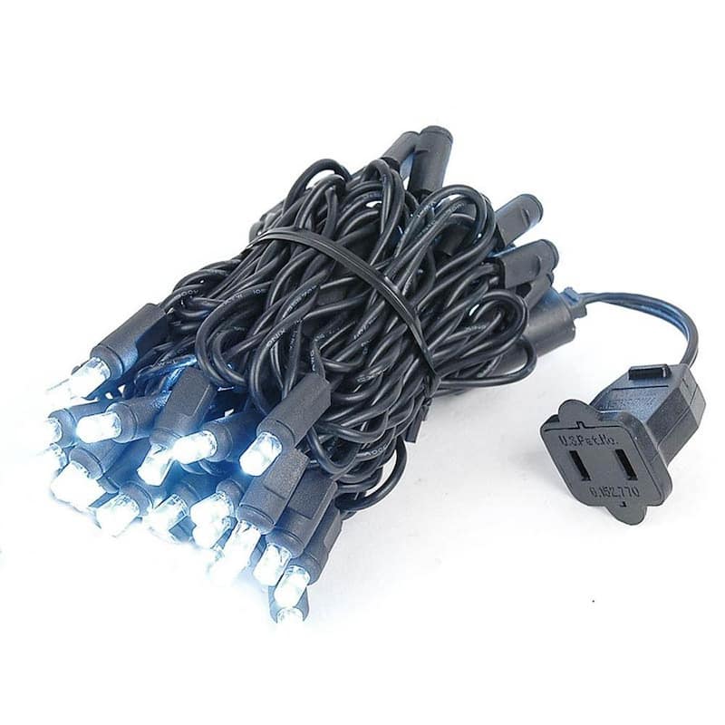 50 Light LED Christmas Mini Light Set, Patio Lights, Warm White, Black Wire, 11’ - White