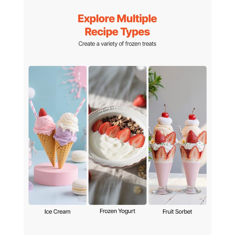 Automatic Ice Cream Maker, 2.11 Qt, Easy Operation & Cleaning - 8.66 x 8.66 x 13.07 in