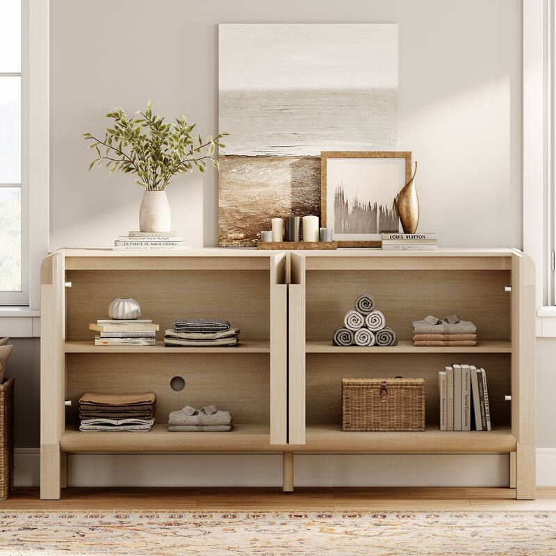 WAMPAT 63" Modern TV Stand With Storage, Entertainment Center With Adjustable Shelves,Wooden TV Console With 4 Doors