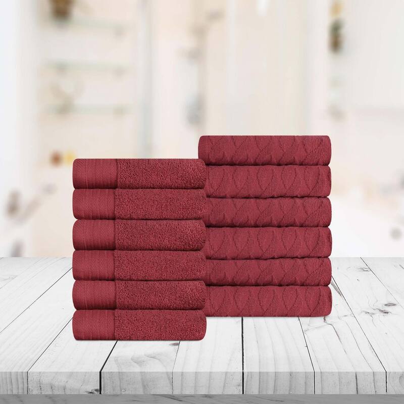 Turkish Cotton Herringbone and Solid Washcloth Towel Set by Superior