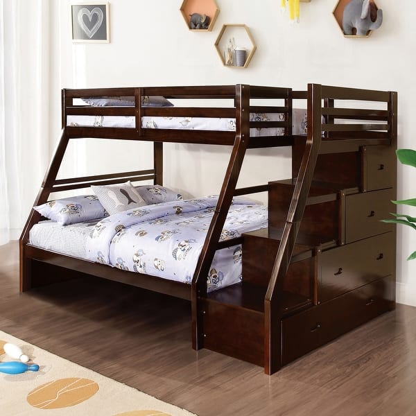 slide 2 of 6, Furniture of America Waluz Twin over Full Wood Bunk Bed with Drawers Espresso