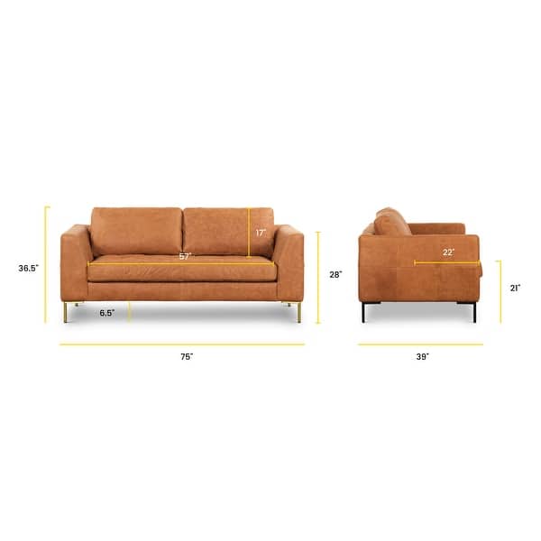 dimension image slide 4 of 12, Poly & Bark Calle 75" Genuine Italian Leather Apartment Sofa