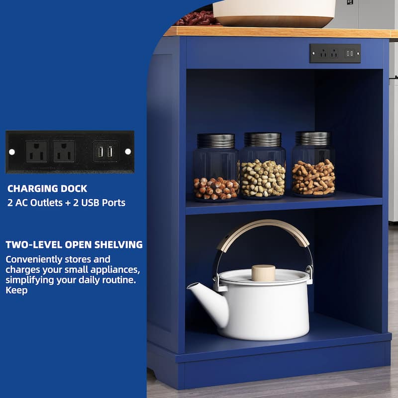 Moasis Rolling Kitchen Island with Trash Can Storage and Power Outlet &Spice Rack