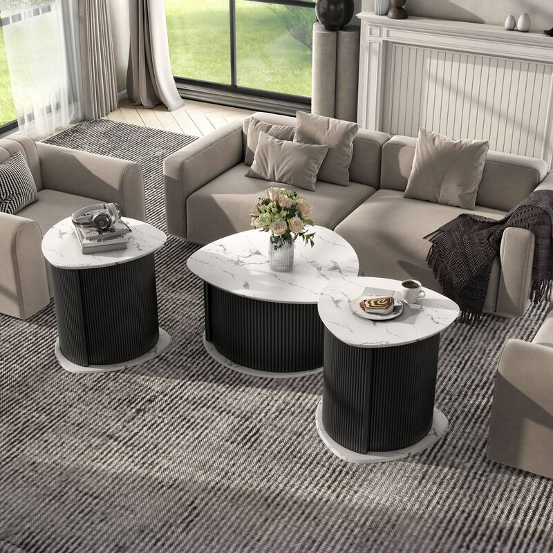 Furniture of America Astra Modern 3-Piece Black Triangle Storage Coffee Table Set
