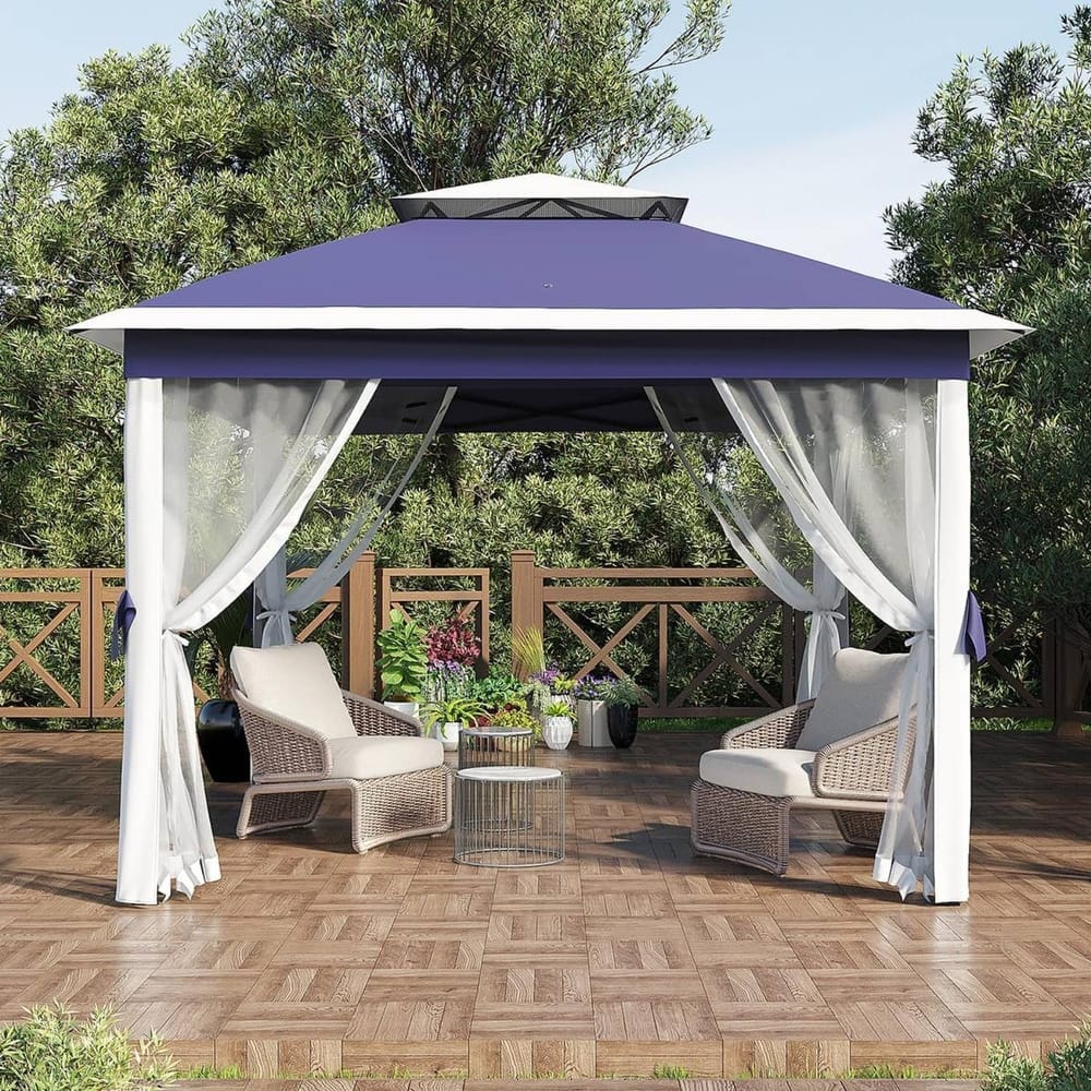 11x11ft Outdoor Canopy Shelter Pop Up Gazebo Tent with Mosquito Netting