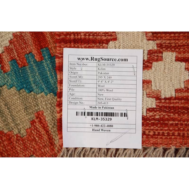 Kilim Oriental Area Rug Hand-Woven Tribal Wool Carpet - 8'2"x 9'8"