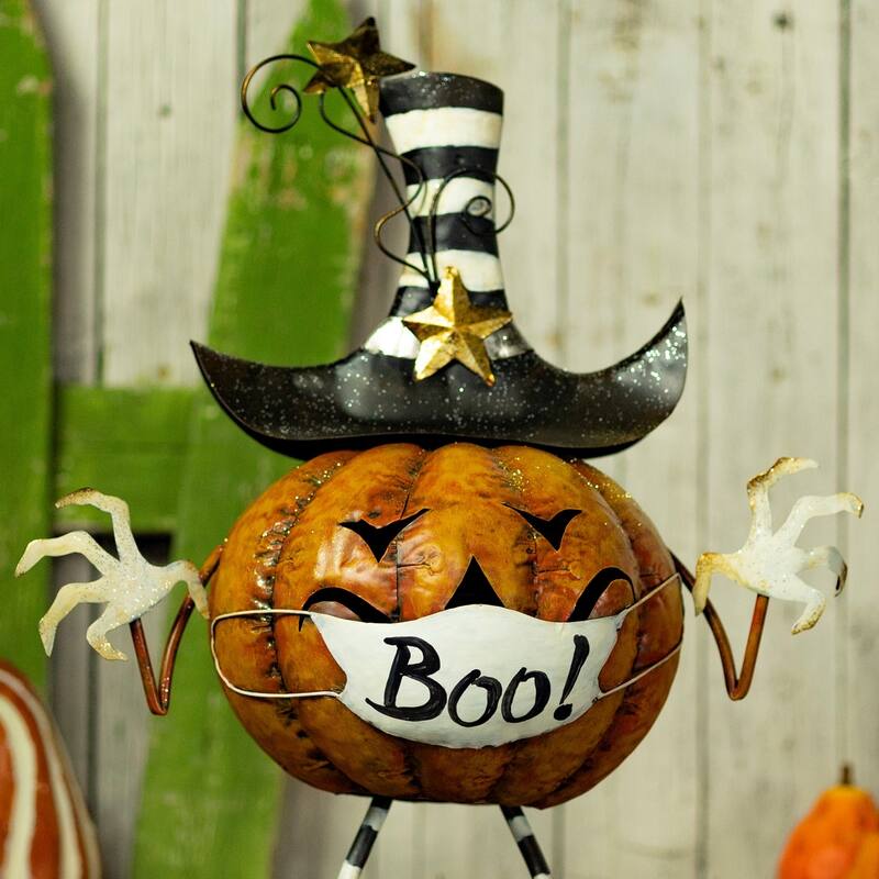 22" Tall Jack-O-Lantern with Face Mask - 17.75" L x 10" W x 22" H - 17.75" L x 10" W x 22" H - Multi