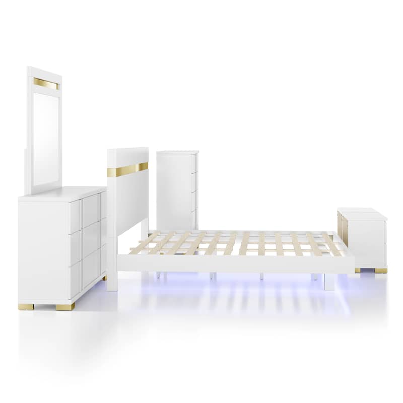 Furniture of America Halifax Modern 6-Piece Wood Platform Bedroom Set with Underbed LED