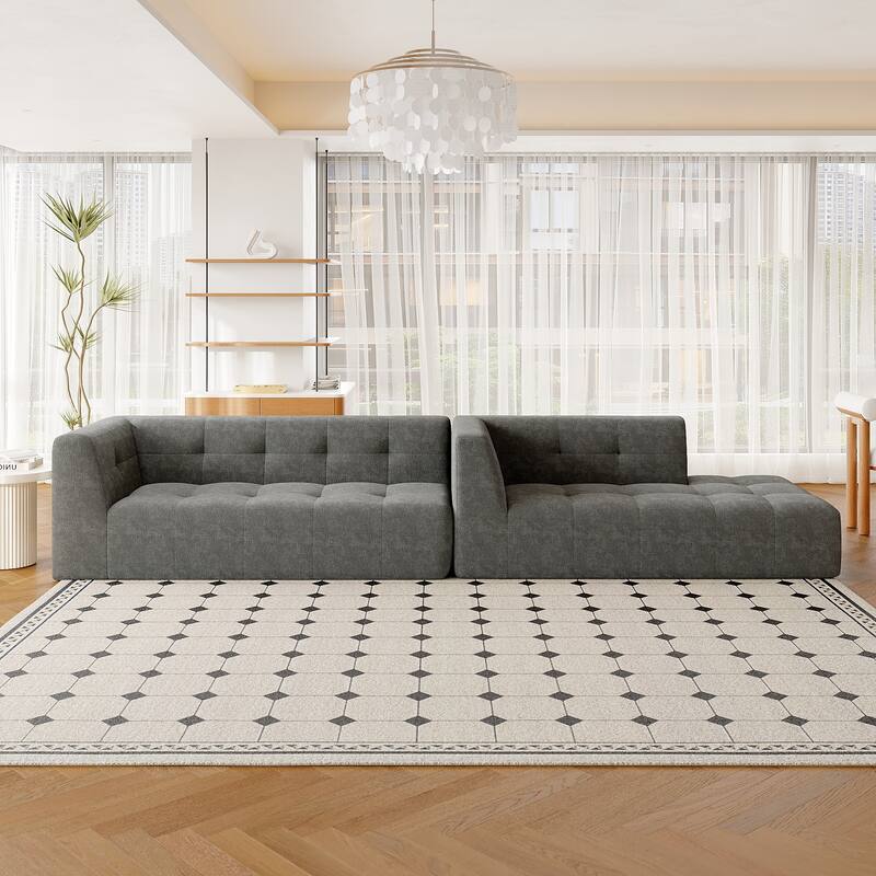 112"x74" Modular Gray Chenille L-Shape Sofa Set, 2pcs Free Combo, Easy Assembly