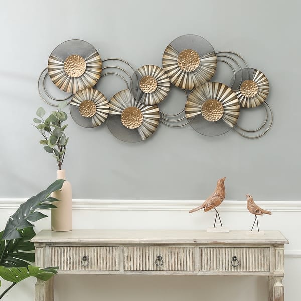 Distressed Grey and Gold Metal Modern Flower Wall Decor Overstock 32202498