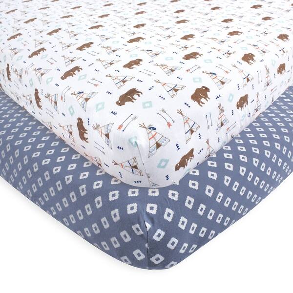 slide 1 of 1, Hudson Baby Infant Boy Cotton Fitted Crib Sheet, Buffalo, One Size - Teepee - One Size One Size - Teepee