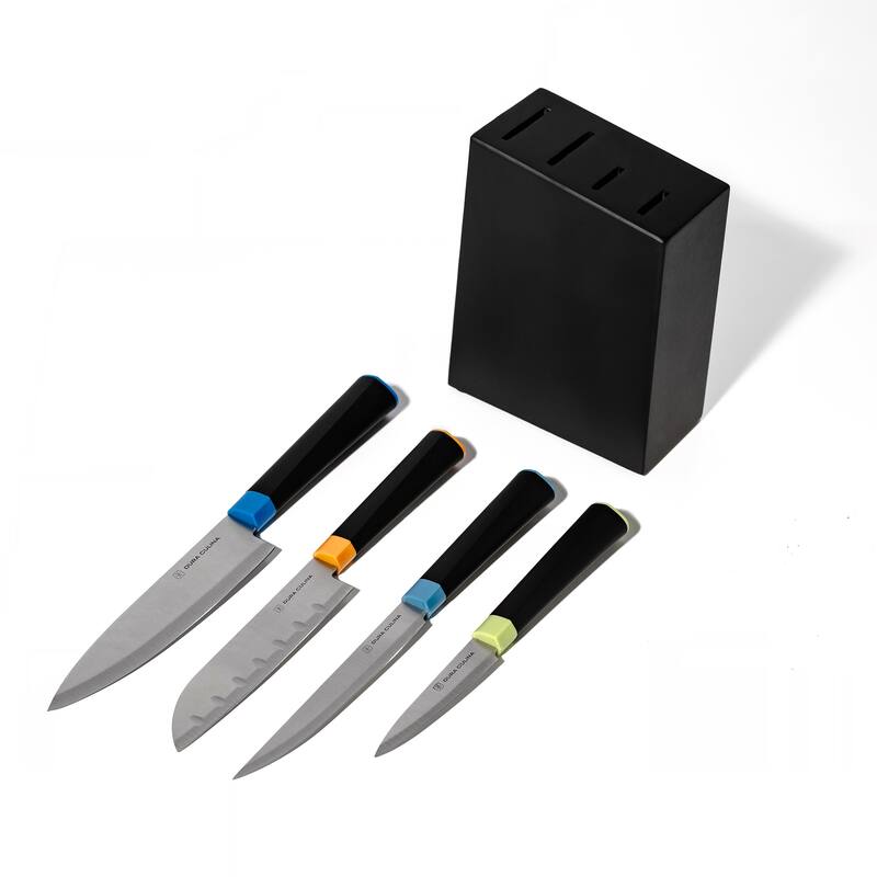 Dura Living 5-Piece Knife Block Set - High Carbon Stainless Steel Blades, Compact Wood Block