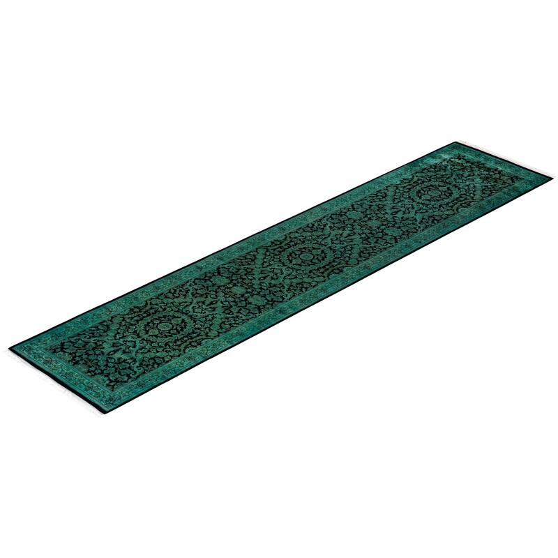 Overton Hand Knotted Wool Vintage Inspired Modern Contemporary Overdyed Black Runner Rug - 2' 6" x 11' 9"