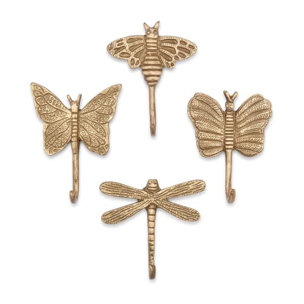 slide 2 of 6, Dragonfly Antique Gold Wall Hook Set