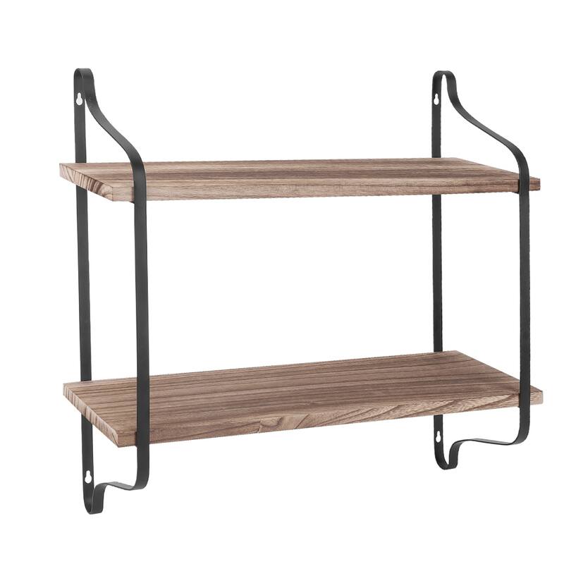 2 Tiers Pine Solid Wood Floating Shelf Wall Mounted with Live Edge