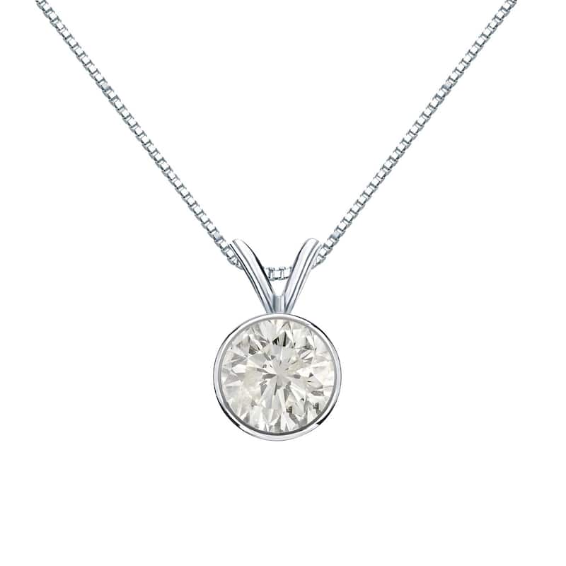 Auriya 3/4ctw Round Solitaire Diamond Necklace 14k Gold Bezel-set (J-K, SI1-SI2)