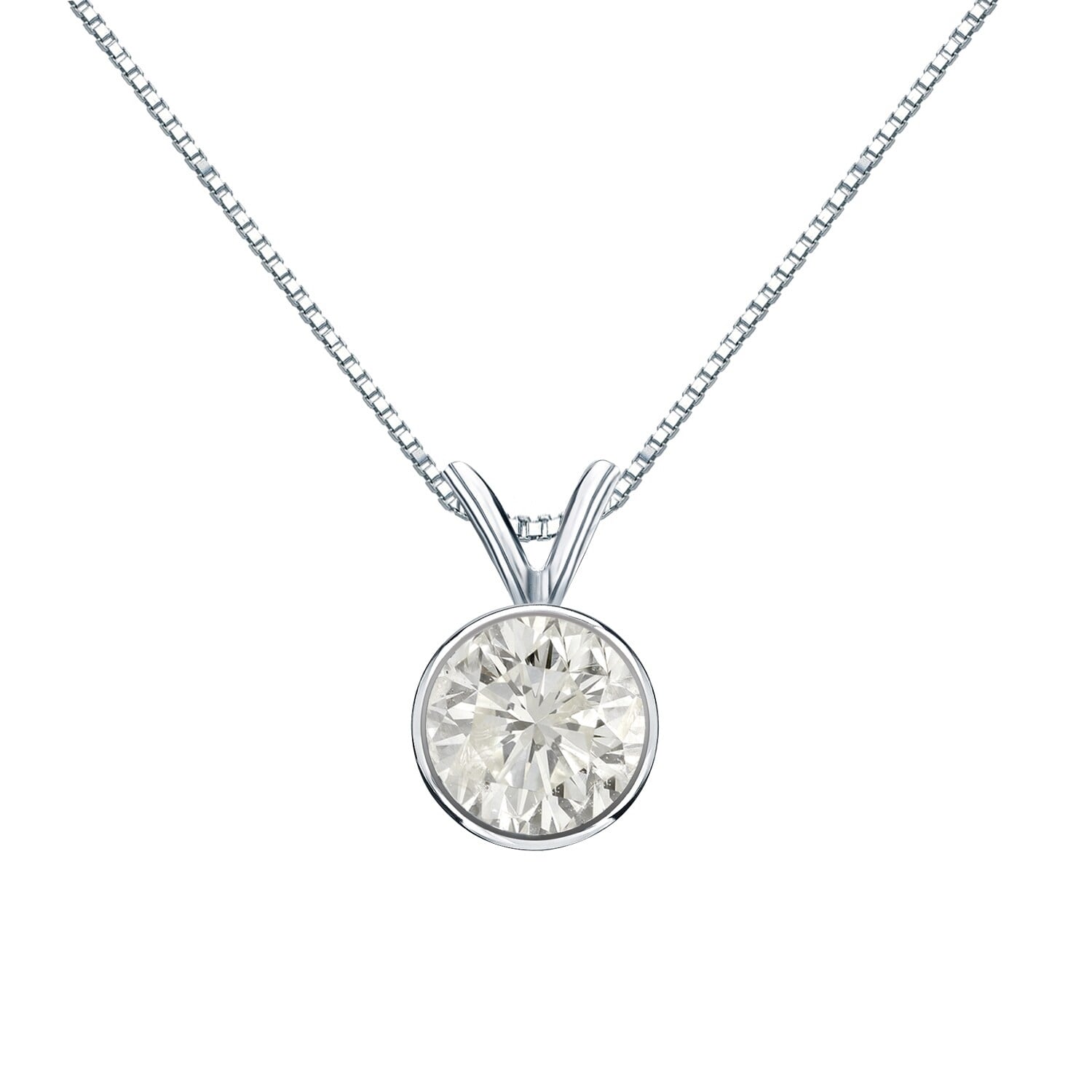 Auriya 3/4ctw Round Solitaire Diamond Necklace 14k Gold Bezel-set (J-K, SI1-SI2)
