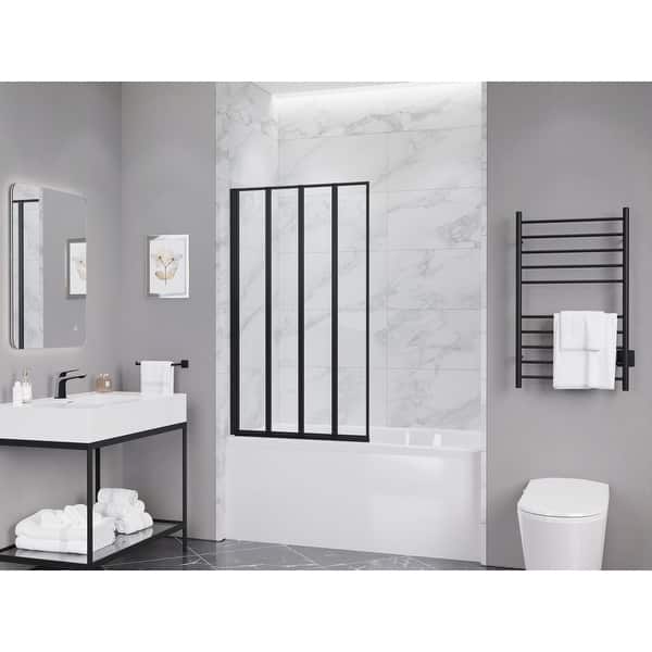 Victoria 33 in. W x 58 in. H Fixed Frameless Tub Door in Matte Black Finish with Fluted Glass Victoria 33 in. W x 58 in. H Fixed Frameless Tub Door in Matte Black Finish with Fluted Glass