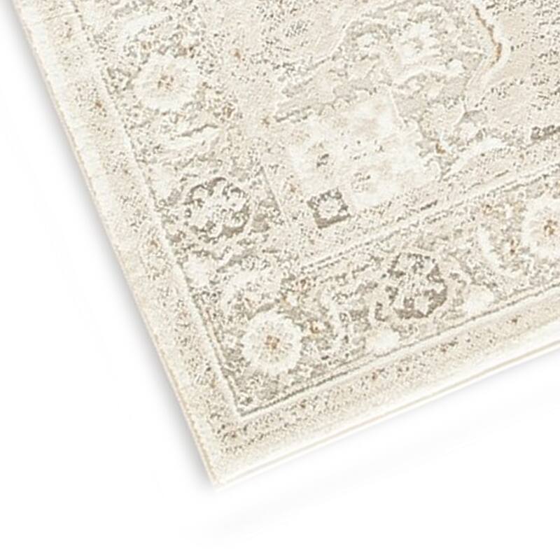 Wei 5 x 7 Medium Area Rug, Persian Inspired Medallion Motif, Beige Gray - 5 x 7