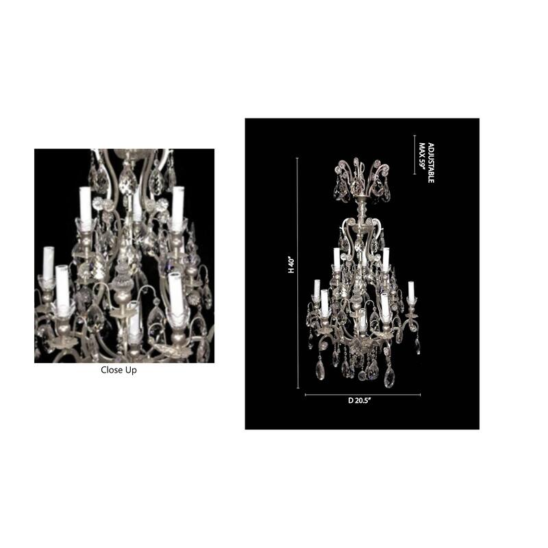 10-Light Pewter Chandelier With Clear Hanging Crystals