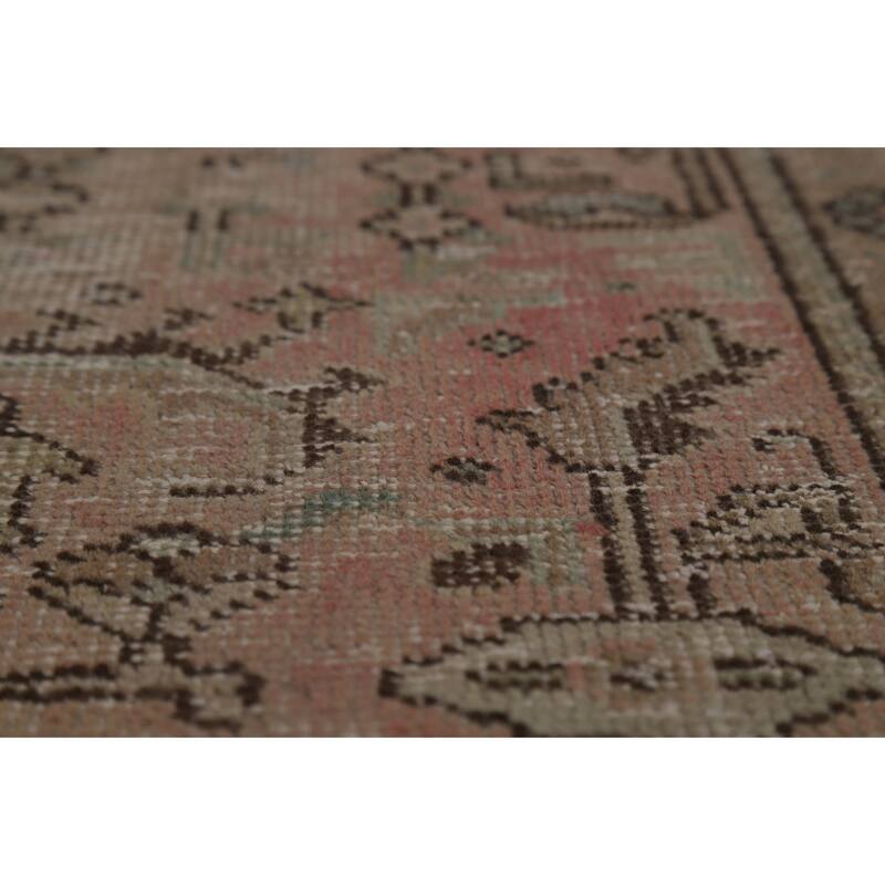 Pink Geometric Tabriz Persian Vintage Rug Hand-Knotted Wool Carpet - 6'8" x 9'2"