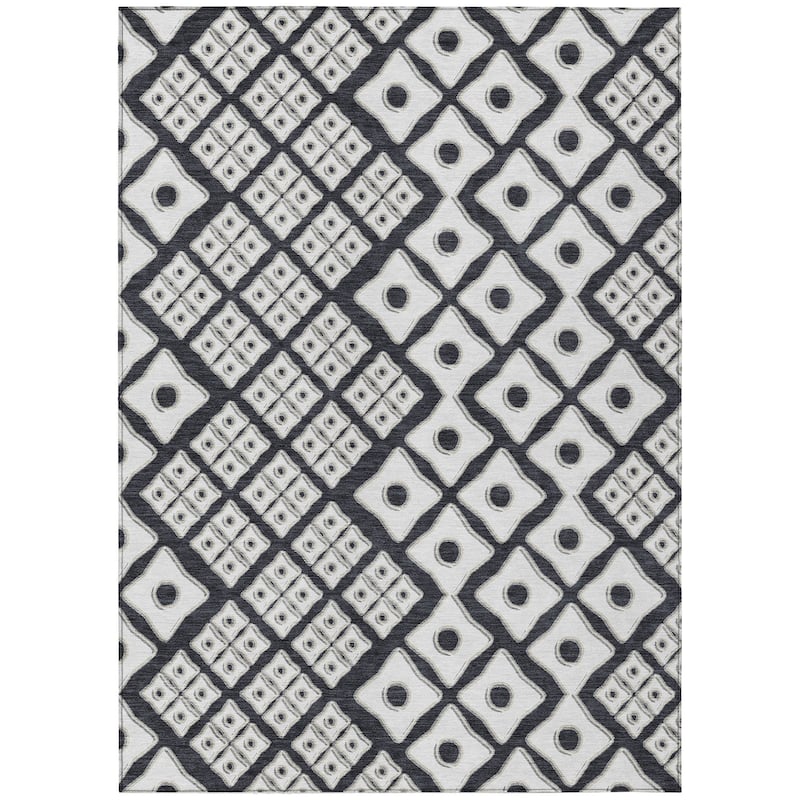 Black And Ivory Geometric Washable Indoor Outdoor Area Rug - 3' x 5'