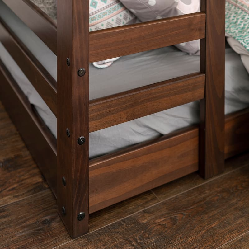 Walker Edison Browning Solid Wood Twin Size Low Bunk Bed