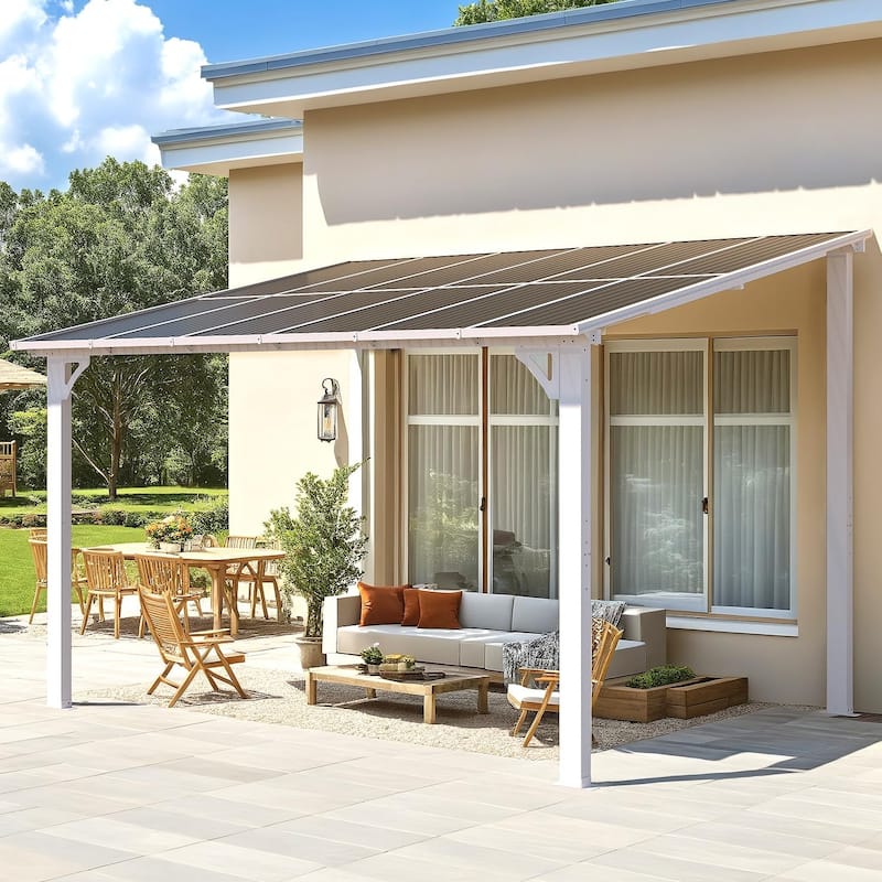 8x12ft Wall Mounted Gazebos Pergola, Outdoor Lean to Gazebo Awnings - White