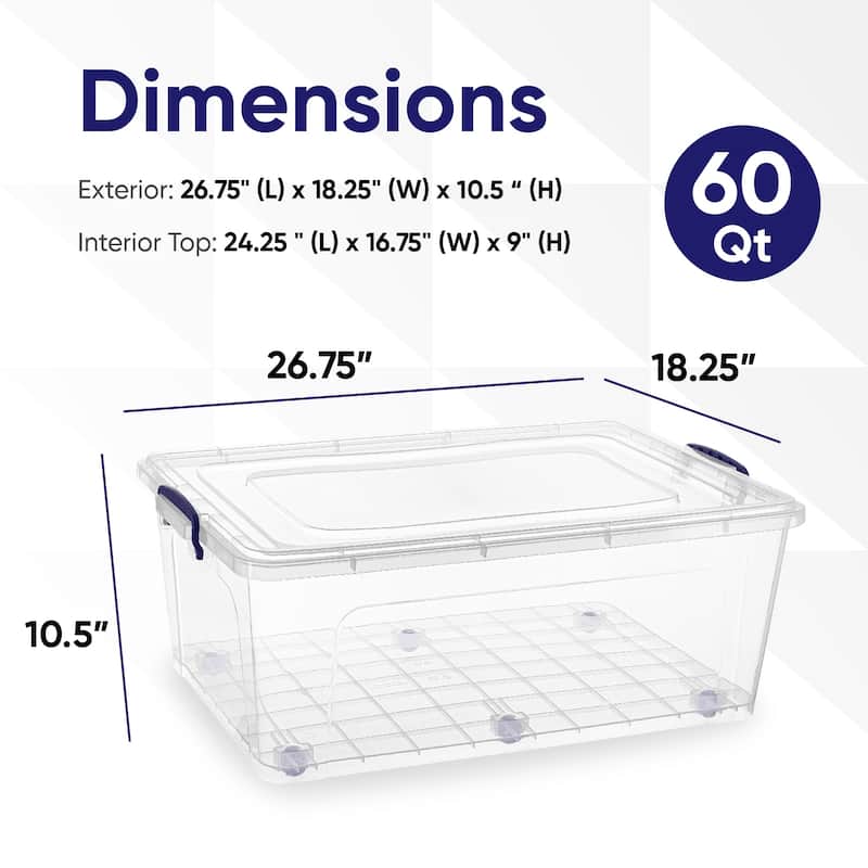Superio Wheeled Clear Storage Container with Lid - 60 qt
