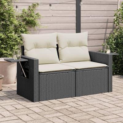 vidaXL Patio Sofa with Cushions 2-Seater Loveseat Modular Couch Poly Rattan - 24.4 x 48.8 x 27.2 in