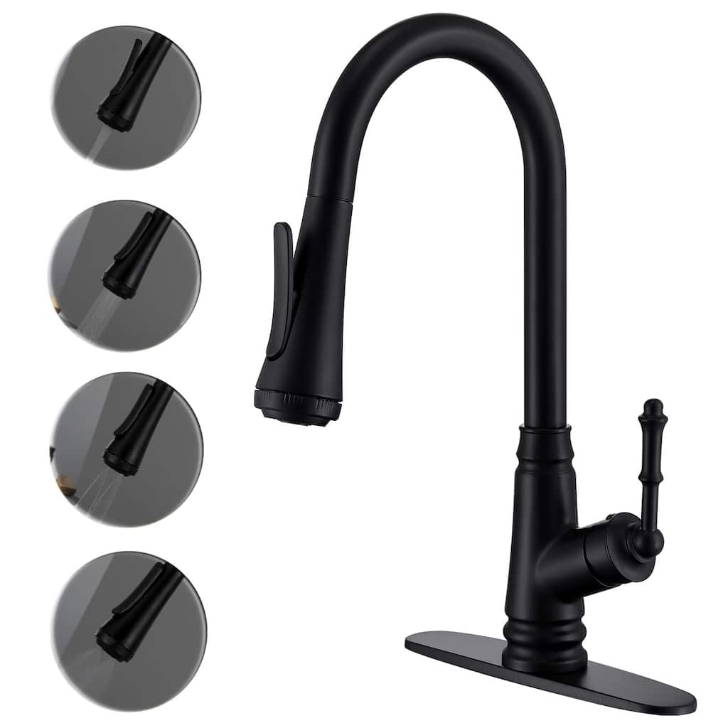 Single Handle Pull-out Kitchen Faucet with Deck Plate Matte Black