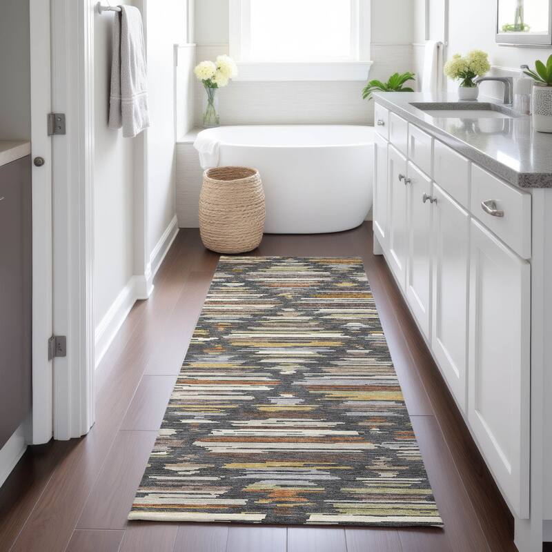 Machine Washable Indoor/ Outdoor Modern Trellis Chantille Rug