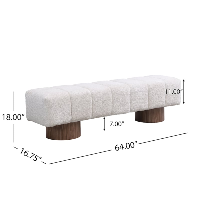 Roomfitters Upholstered Dining Bench, Boucle Fabric with Wood Base, Entryway or Bedroom Accent Bench