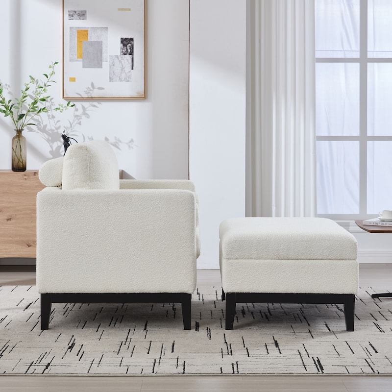 Boucle Armchair Set with Storage Ottoman