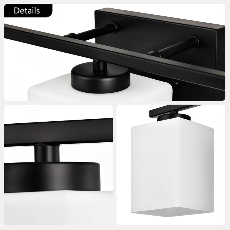 Brushed Nickel Indoor Bathroom Vanity Lights with Etched White Glass Square Rectangle Shades