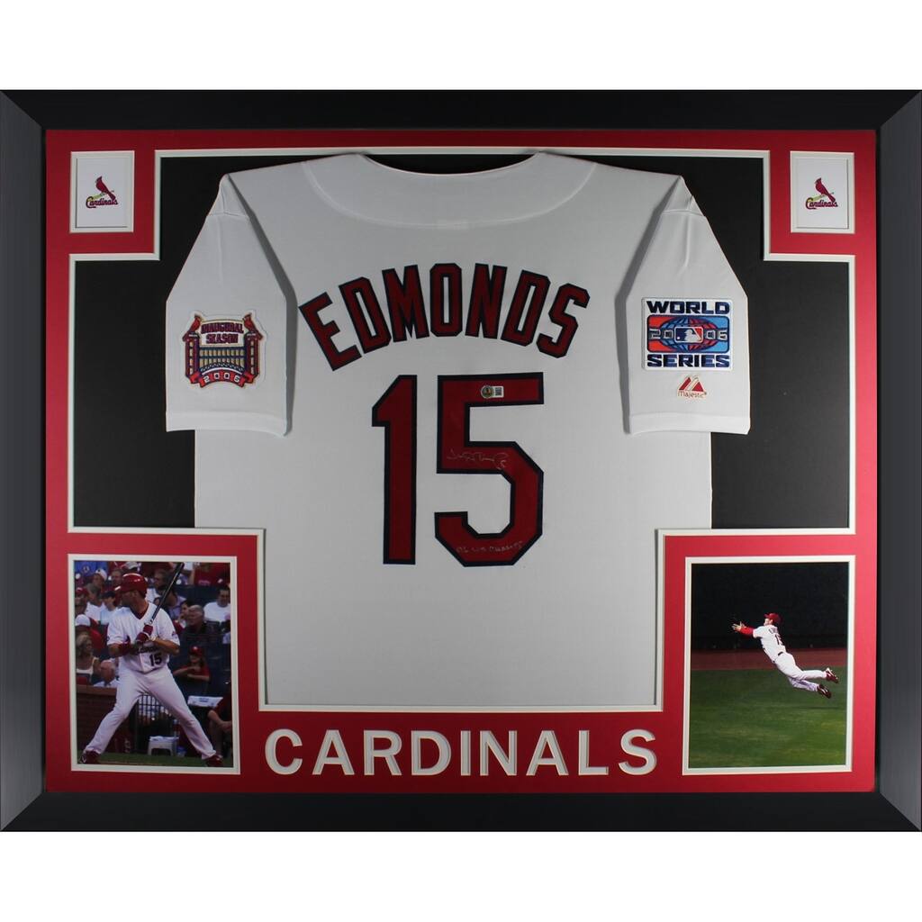 Jim Edmonds Autographed St Louis Cardinals Signed Majestic Baseball Framed Jersey 2006 WS CHAMPS Beckett Certified COA