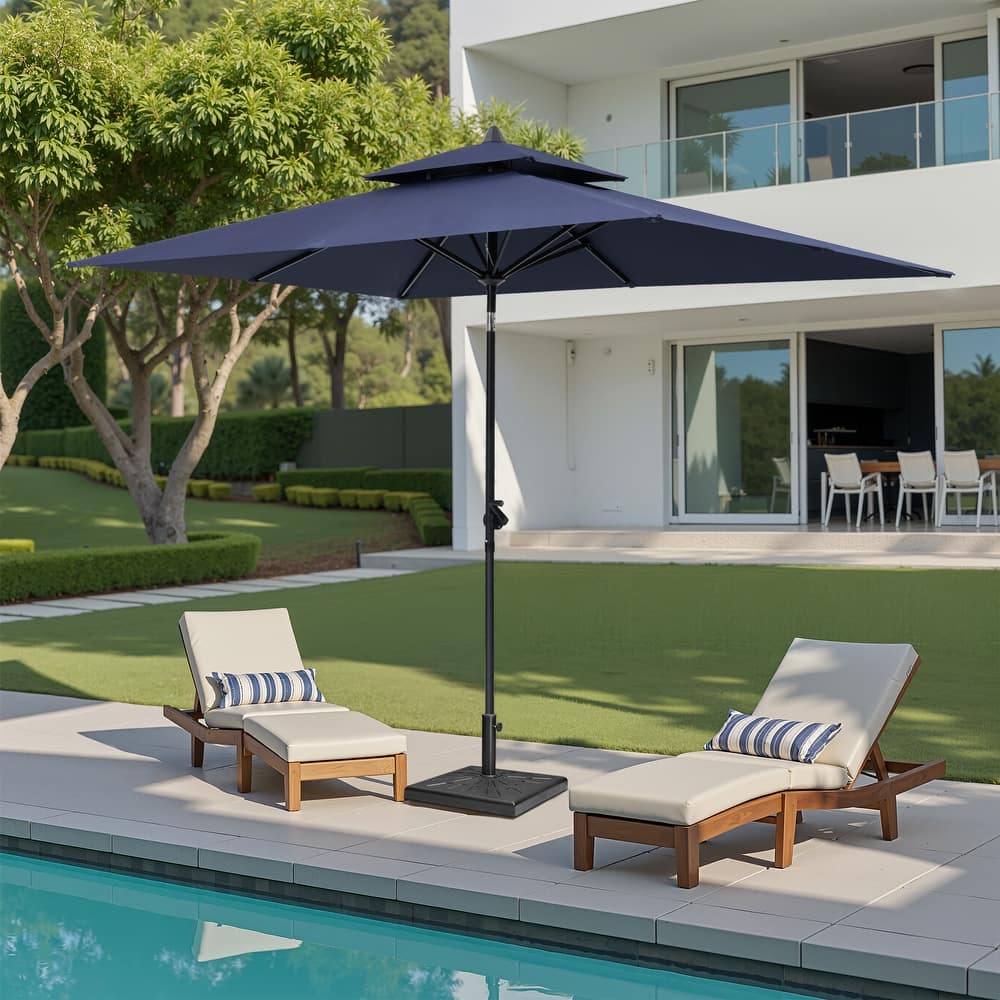 Crestlive Products 9 x 5 FT Double Top Patio Outdoor Market Umbrella and Base Stand