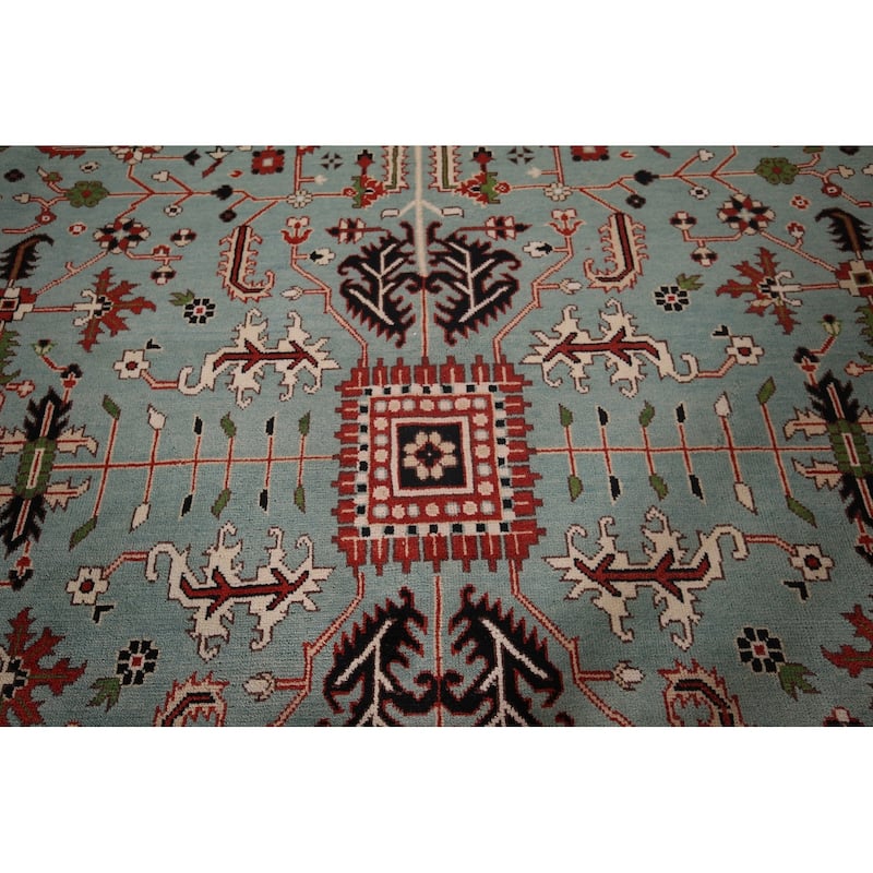 Light Blue & Ivory Oushak Indian Large Rug Hand-Knotted Wool Carpet - 11'11"x 14'3"