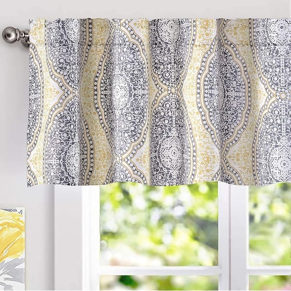 Driftaway Adrianne Damask And Floral Pattern Window Curtain Valance 2 Pack Overstock 31937753