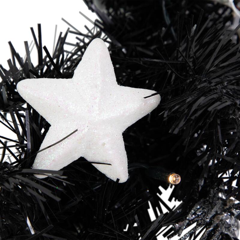 16" Decorated Black Pine Artificial Christmas Wreath Cool White LED