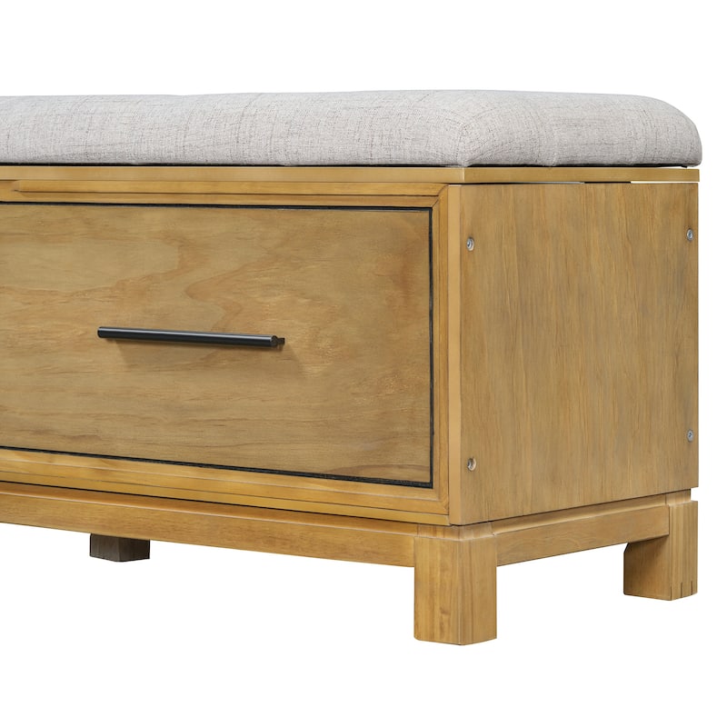 43" Shoe Bench with Removable Cushion & Lift Top Storage, Entryway Bench Wooden End of Bed Bench, Hidden Storage Space