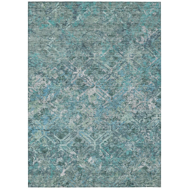 Machine Washable Indoor/ Outdoor Chantille Diamonds Distressed Rug