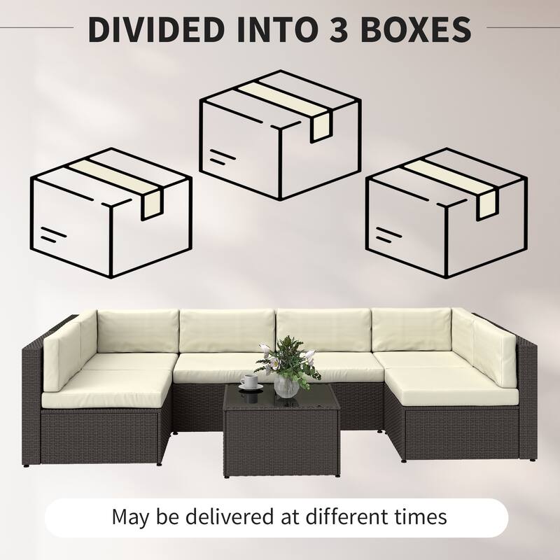 Outsunny 7 Piece Patio Furniture Set, Wicker Outdoor Sectional Sofa Set