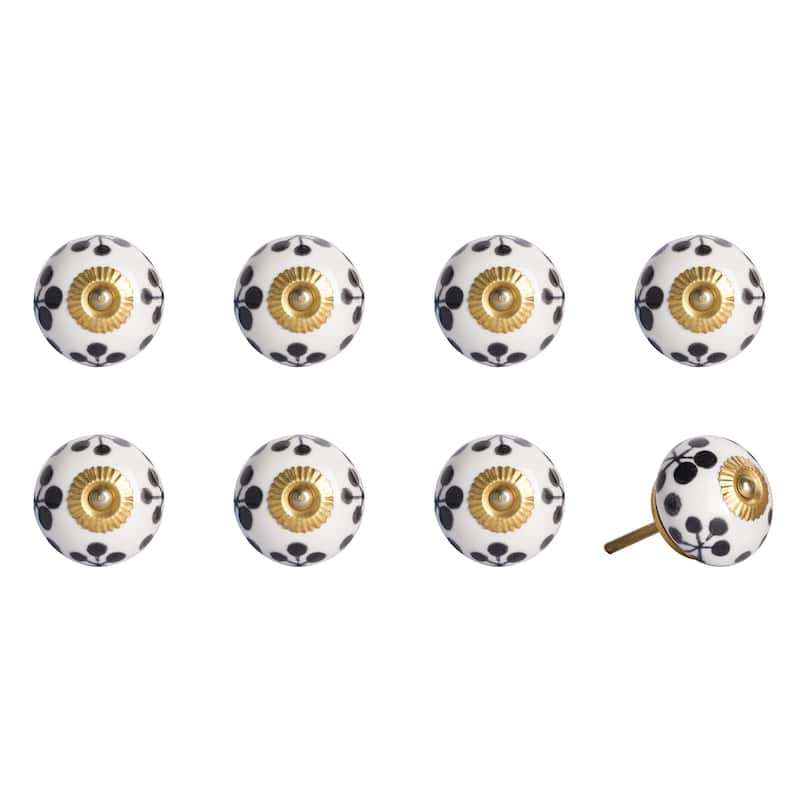 HomeRoots Set of Eight Black And White Ceramic And Metal Drawer Pull Knobs - 1.5' X '1.5' X '1.5